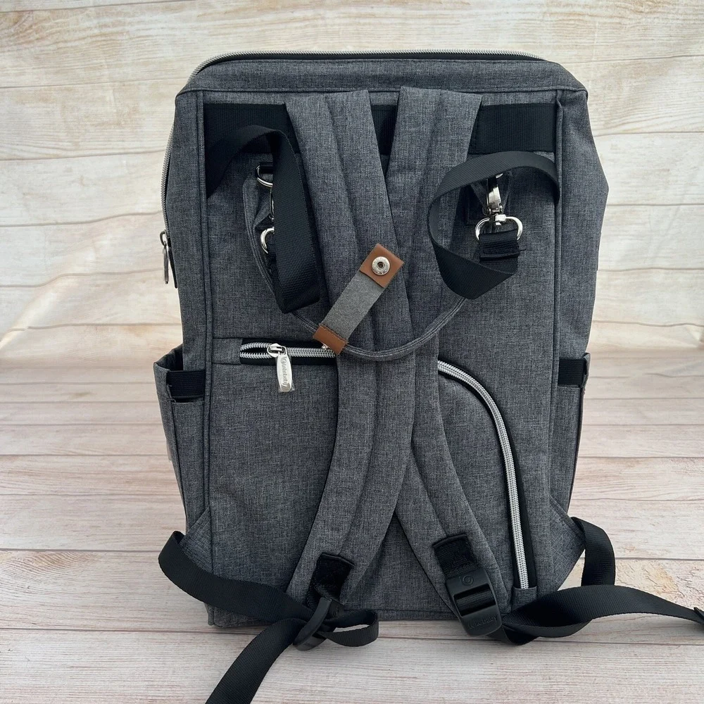 Lekebaby NWT Gray Arrow Pattern Diaper Bag Backpack Wide Open Travel Large